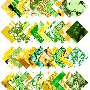 Soimoi Marble Textures Print Precut 5-inch Cotton Fabric Quilting Squares Charm Pack DIY Patchwork Sewing Craft- Yellow & Green
