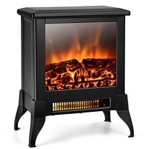 goflame electric fireplace heater freestanding, 1400w compact fireplace stove w/realistic flame effect & adjustable temperature, portable indoor space heater w/overheat protection for home office