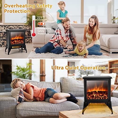 GOFLAME Electric Fireplace Heater Freestanding, 1400W Compact Fireplace Stove w/Realistic Flame Effect & Adjustable Temperature, Portable Indoor Space Heater w/Overheat Protection for Home Office