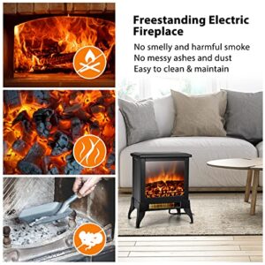 GOFLAME Electric Fireplace Heater Freestanding, 1400W Compact Fireplace Stove w/Realistic Flame Effect & Adjustable Temperature, Portable Indoor Space Heater w/Overheat Protection for Home Office