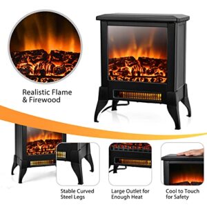 GOFLAME Electric Fireplace Heater Freestanding, 1400W Compact Fireplace Stove w/Realistic Flame Effect & Adjustable Temperature, Portable Indoor Space Heater w/Overheat Protection for Home Office