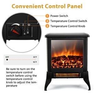 GOFLAME Electric Fireplace Heater Freestanding, 1400W Compact Fireplace Stove w/Realistic Flame Effect & Adjustable Temperature, Portable Indoor Space Heater w/Overheat Protection for Home Office