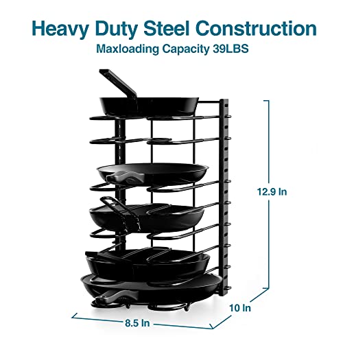 SOCONT Pot and Pan Organizer for Cabinet, Adjustable 8 Tiers Pans Pots Lid Organizer Rack Holder with 3 DIY Methods, Hanger Stacker Organizer Stand for Kitchen Counter and Cabinet