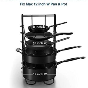 SOCONT Pot and Pan Organizer for Cabinet, Adjustable 8 Tiers Pans Pots Lid Organizer Rack Holder with 3 DIY Methods, Hanger Stacker Organizer Stand for Kitchen Counter and Cabinet