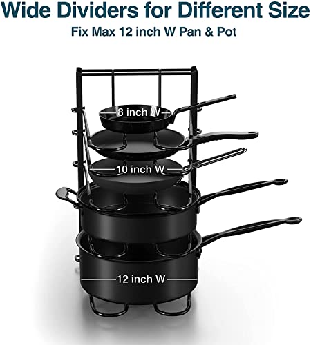 SOCONT Pot and Pan Organizer for Cabinet, Adjustable 8 Tiers Pans Pots Lid Organizer Rack Holder with 3 DIY Methods, Hanger Stacker Organizer Stand for Kitchen Counter and Cabinet