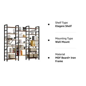 IRONCK Bookcases and Bookshelves Triple Wide 6 Tiers Industrial Bookshelf, Large Etagere Bookshelf Open Display Shelves with Metal Frame for Living Room Bedroom Home Office