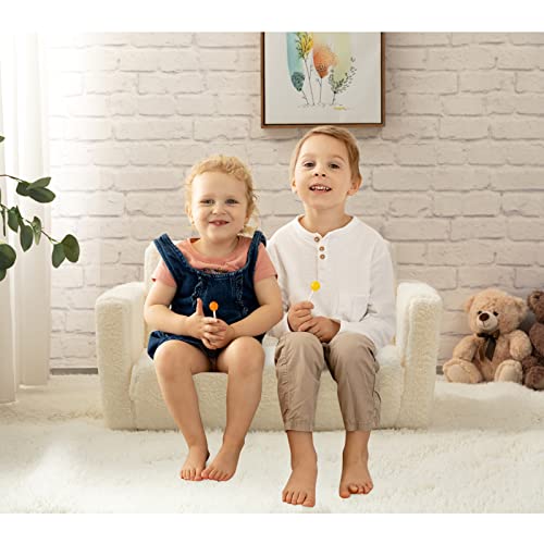 ALIMORDEN 2-in-1 Flip Out Extra Wide Cuddly Sherpa Toddler Couch, Convertible Sofa to Lounger, Cream