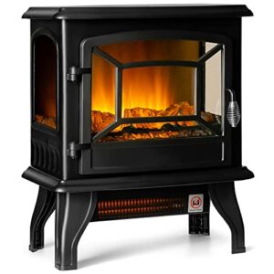 goflame electric fireplace stove, freestanding fireplace heater with realistic flame effect and adjustable thermostat, compact stove heater with overheating safety protection, csa certified, 1400w