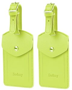 sodsay leather 2 luggage tag baggage bag travel tags with privacy flap (neon yellow)