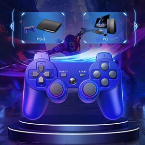 Powerextra PS-3 Wireless Controller for Play-Station 3 with High Performance Upgraded Joystick Rechargeable Battery Double Shock for PS-3 (Blue)