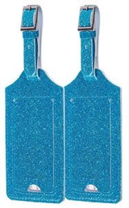 gostwo 2 pack luggage tags leather case luggage bag tags travel tags(glitter blue)