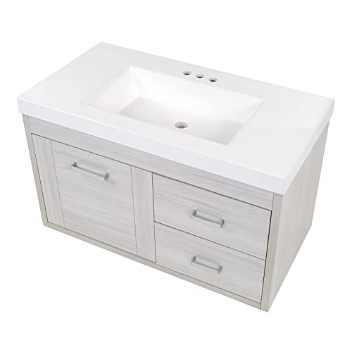 Spring Mill Cabinets Marlowe Bathroom Vanity with Sink, 36.5" W x 18.75" D x 22.5" H, Elm Sky