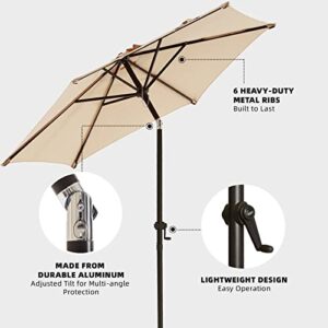 wikiwiki 7.5 FT Patio Umbrellas Outdoor Table Market Umbrella with Push Button Tilt/Crank,6 Sturdy Ribs, Fade Resistant Waterproof POLYESTER DTY Canopy for Garden, Lawn, Deck, Backyard & Pool