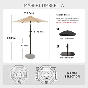 wikiwiki 7.5 FT Patio Umbrellas Outdoor Table Market Umbrella with Push Button Tilt/Crank,6 Sturdy Ribs, Fade Resistant Waterproof POLYESTER DTY Canopy for Garden, Lawn, Deck, Backyard & Pool