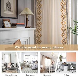 ColorBird Embroidery Diamond Semi-Blackout Window Curtains 2 Panels Boho Cotton Linen Darkening Curtains Rod Pocket Window Drapes for Living Room Bedroom (52" W x 63" L, Yellow)