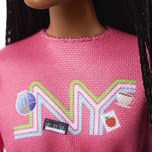 Barbie It Takes Two Doll, Brooklyn Fashion Doll with Braided Hair, Pink Nyc Shirt, Metallic Skirt & White Shoes