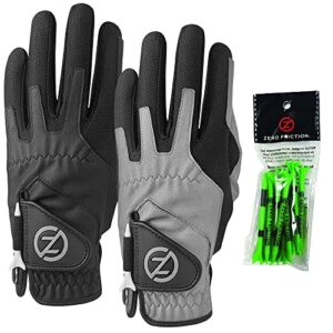 zero friction men's compression-fit synthetic golf glove (2 pack), left hand, black/silver, one size