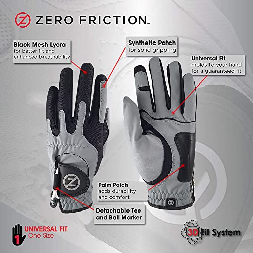 Zero Friction Men's Compression-Fit Synthetic Golf Glove (2 Pack), Left Hand, Black/Silver, One Size
