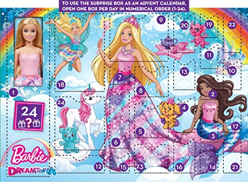 Barbie Dreamtopia Fairytale Surprise Box with Barbie Doll and 24 Gifts Including Fairytale Fashions, Magical Pets and Accessories