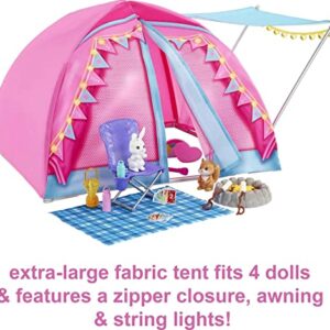 Barbie It Takes Two Dolls & 20 Accessories, Let's Go Camping Tent Playset with Brooklyn & Malibu Dolls & 2 Moving Animals