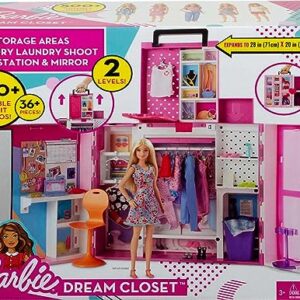 Barbie Dream Closet Playset, 35+ Clothes & Accessories Including 5 Complete Looks, Pop-Up Second Level, Mirror & Laundry Chute