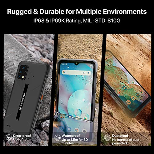 UMIDIGI Bison X10G Rugged Smartphone, NO NFC, T-Mobile, 4+32G, Rugged Cell Phone Unlocked, IP68/IP69K Waterproof, Android 11, 6.53" FHD Screen, 6150mAh Battery, 4G Dual SIM