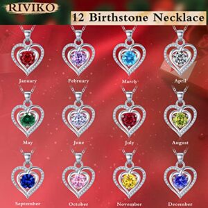 RIVIKO Heart Birthstone Pendant Necklace for Women 925 Sterling Silver Zirconia November Necklaces Christmas Valentine's Day Mothers Day Jewelry Gifts For Girls Mother Wife