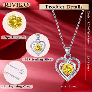 RIVIKO Heart Birthstone Pendant Necklace for Women 925 Sterling Silver Zirconia November Necklaces Christmas Valentine's Day Mothers Day Jewelry Gifts For Girls Mother Wife