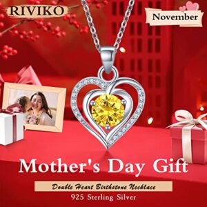 RIVIKO Heart Birthstone Pendant Necklace for Women 925 Sterling Silver Zirconia November Necklaces Christmas Valentine's Day Mothers Day Jewelry Gifts For Girls Mother Wife