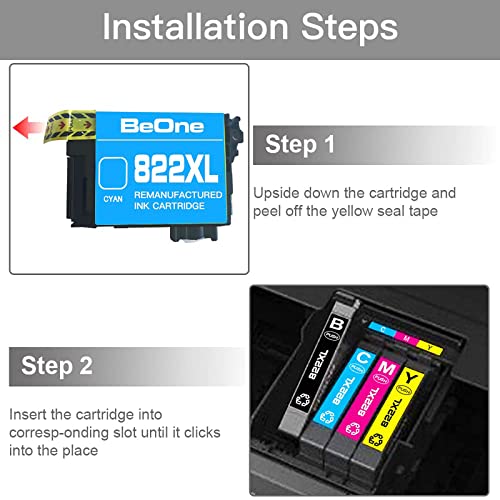 BeOne 822XL Ink Cartridges Remanufactured Replacement for Epson 822 XL 822XL T822 T822XL to Use with Workforce Pro WF-3820 WF-4820 WF-4830 WF-4833 WF-4834 Printer (1 Cyan)