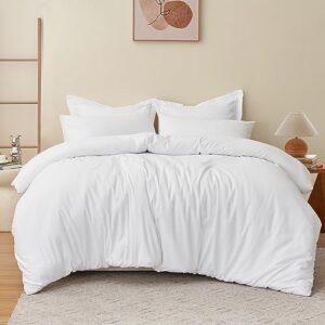 ruikasi white duvet cover king size - soft brushed microfiber king duvet cover with zipper closure, 3-pieces bedding duvet cover sets 104x90 inches with 2 pillow shams for king size bed