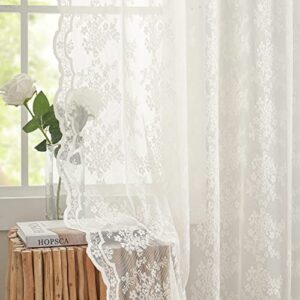 yj yanjun sheer lace curtains for bedroom ivory elegant victorian curtains scalloped edges floral kitchen window curtains 63 inch length rod pocket, 52 x 63 inch, ivory