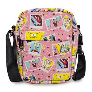 buckle down nickelodeon bag, cross body, spongebog friends snapshot collage, pink, vegan leather, spongebob squarepants