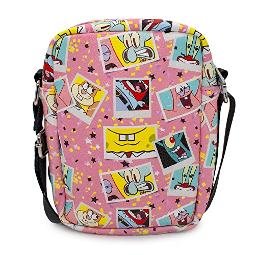 Buckle Down Nickelodeon Bag, Cross Body, Spongebog Friends Snapshot Collage, Pink, Vegan Leather, Spongebob Squarepants