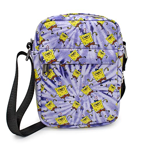 Buckle Down Nickelodeon Bag, Cross Body, Spongebob Squarepants, Dancing, Tie Dye Purple, Vegan Leather