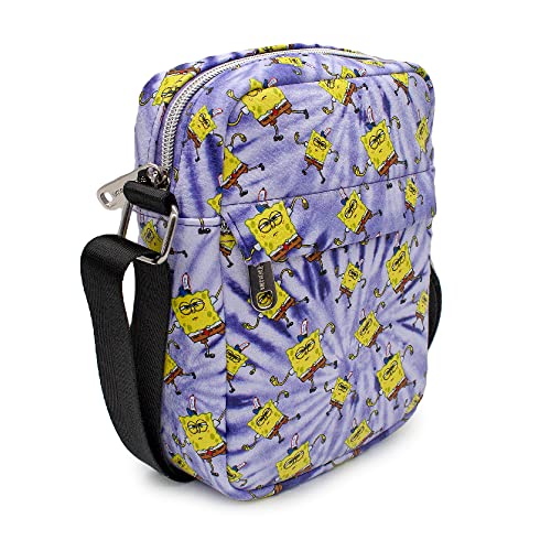 Buckle Down Nickelodeon Bag, Cross Body, Spongebob Squarepants, Dancing, Tie Dye Purple, Vegan Leather