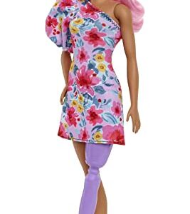 Barbie Fashionistas Doll #189 with Prosthetic Leg, Pink Hair, Floral Dress, Sneakers & Sunglasses Accessory