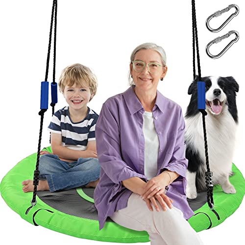 40 Inch Flying Saucer Tree Swing for Kids, 750lb Round Indoor Outdoor Swing Set with Foam Handle,Circle Swing with Steel Frame Adjustable Rope