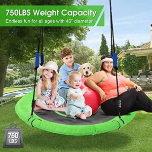 40 Inch Flying Saucer Tree Swing for Kids, 750lb Round Indoor Outdoor Swing Set with Foam Handle,Circle Swing with Steel Frame Adjustable Rope