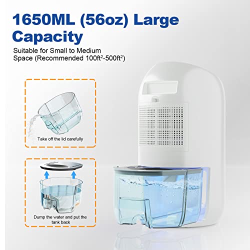 Dehumidifier, Makayla Dehumidifiers for Room 56oz(1650ml), 2 Working Modes/Auto Shut-off, Dual-Semiconductor Quiet Small Dehumidifiers for Home(550sq ft),Bedroom,Basement,Bathroom,Kitchen,RV