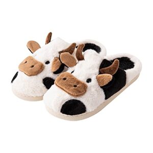 EOIRQHOPDD Cute Cow Slippers for Women Girls Fuzzy Plush cotton slippers household indoor Outdoor Slippers