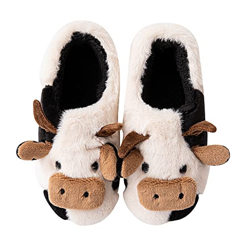 EOIRQHOPDD Cute Cow Slippers for Women Girls Fuzzy Plush cotton slippers household indoor Outdoor Slippers