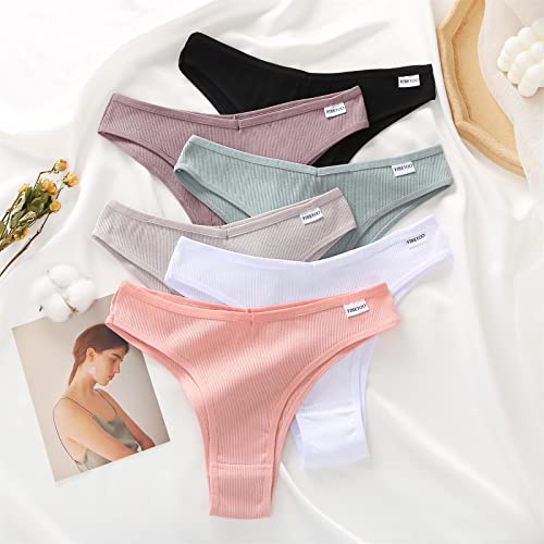 FINETOO 6 Pack Womens Cotton Underwear Sexy V-Waist Bikini Panties Ladies Brazilian Hipster Cheeky S-XL