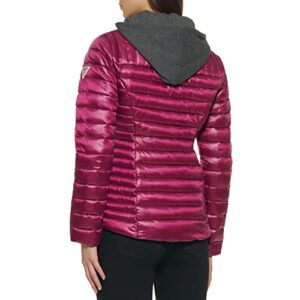 GUESS womens Hooded Packable Puffer Transitional Jacket, Magenta, Small US