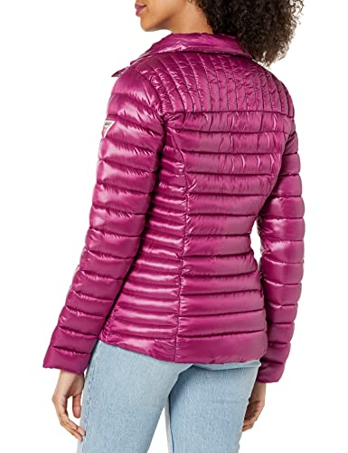 GUESS womens Hooded Packable Puffer Transitional Jacket, Magenta, Small US