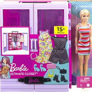 Barbie Fashionistas Doll & Playset, Ultimate Closet with Barbie Clothes (3 Outfits) & Fashion Accessories Including 6 Hangers