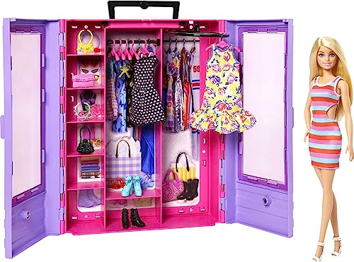 Barbie Fashionistas Doll & Playset, Ultimate Closet with Barbie Clothes (3 Outfits) & Fashion Accessories Including 6 Hangers