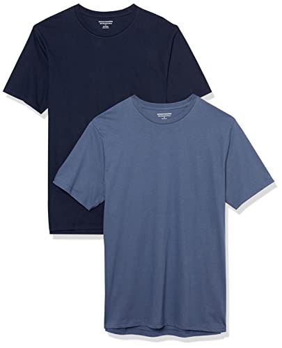 Amazon Essentials Men's Slim-Fit Short-Sleeve Crewneck T-Shirt, Pack of 2, Navy/Dark Blue, X-Large