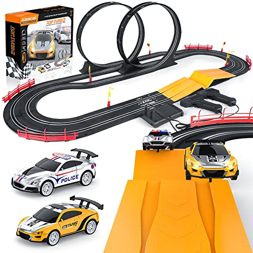 Electric High-Speed Slot Car Race Car Track Sets with 2 1:43 Scale Slot Cars and 2 Hand Controllers with Headlights and Dual Racing, Toys Gifts for 8 9 10 11 12 Boys Girls