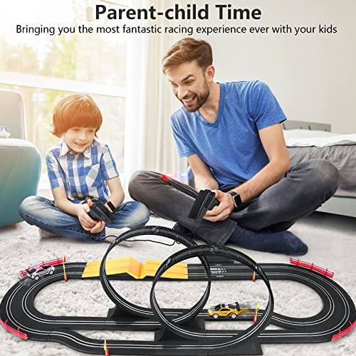 Electric High-Speed Slot Car Race Car Track Sets with 2 1:43 Scale Slot Cars and 2 Hand Controllers with Headlights and Dual Racing, Toys Gifts for 8 9 10 11 12 Boys Girls